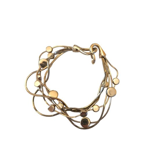 Multi-Strand Gold-Tone Snake Chain Bracelet With Polished Disc Accents & Hook Cl - Picture 2 of 3